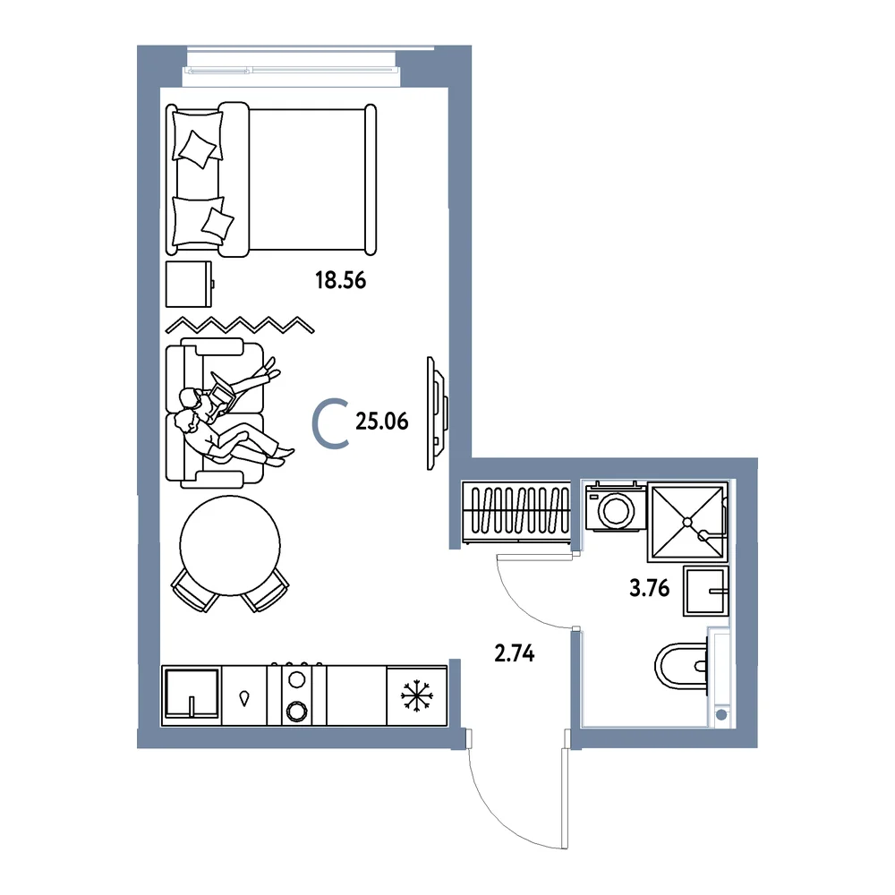Планировка: Домашний Студия 25,06м²