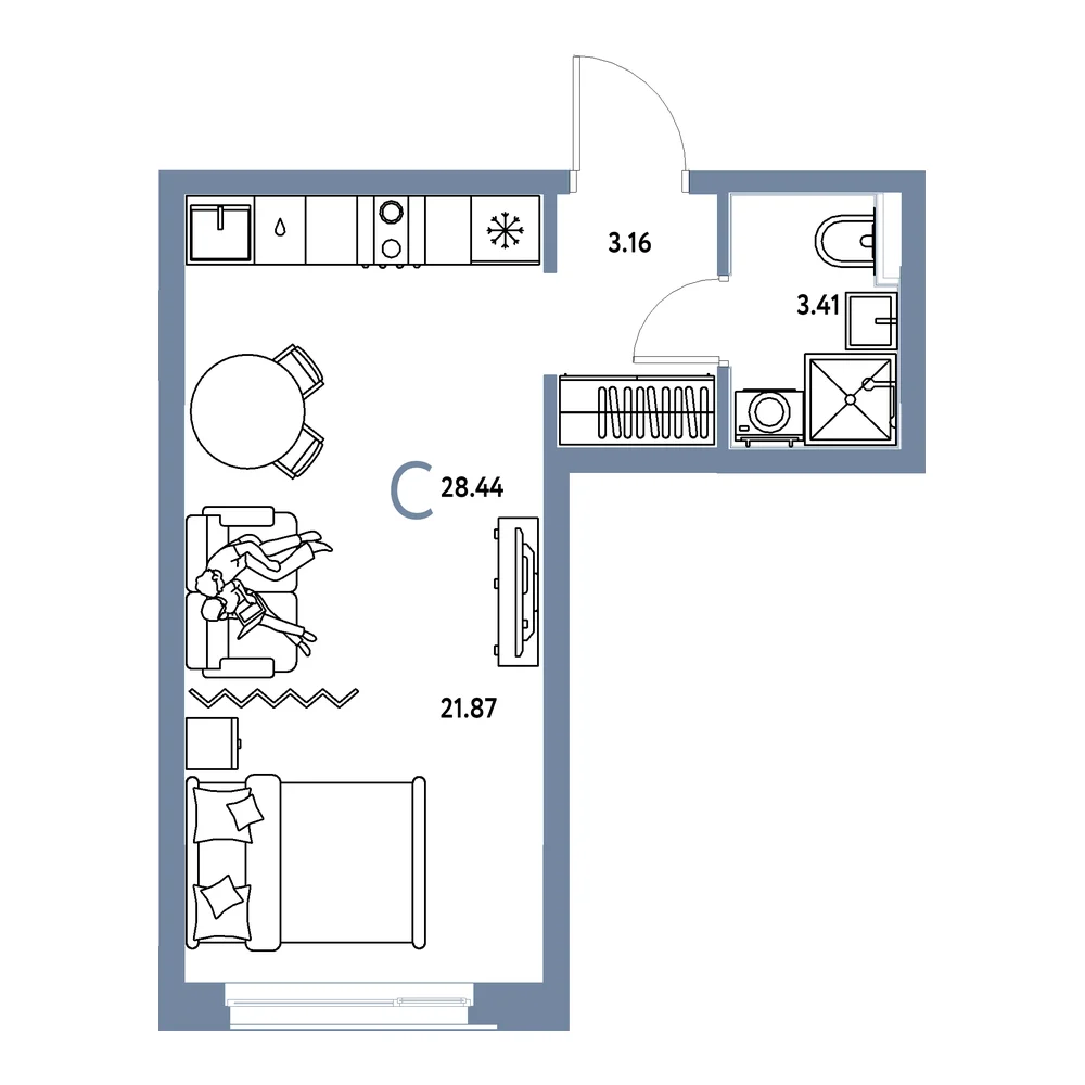 Планировка: Домашний Студия 28,44м²