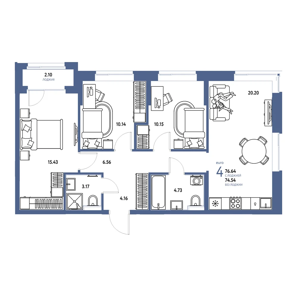 Планировка: Домашний 4-комнатная 76,64м²