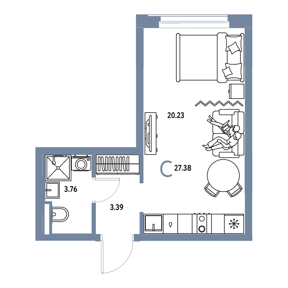 Планировка: Домашний Студия 27,38м²