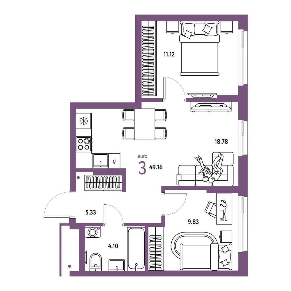 Планировка: Домашний 3-комнатная 49,16м²