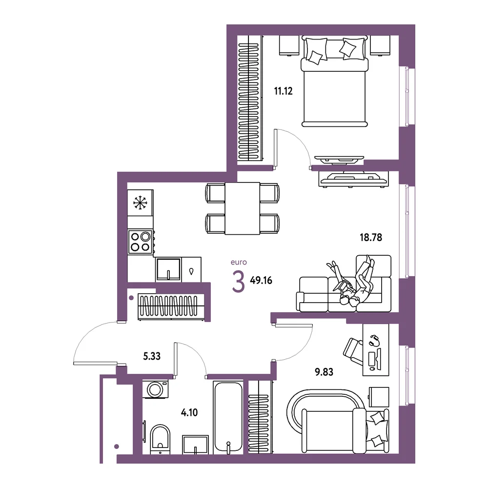 Планировка: Домашний 3-комнатная 49,16м²