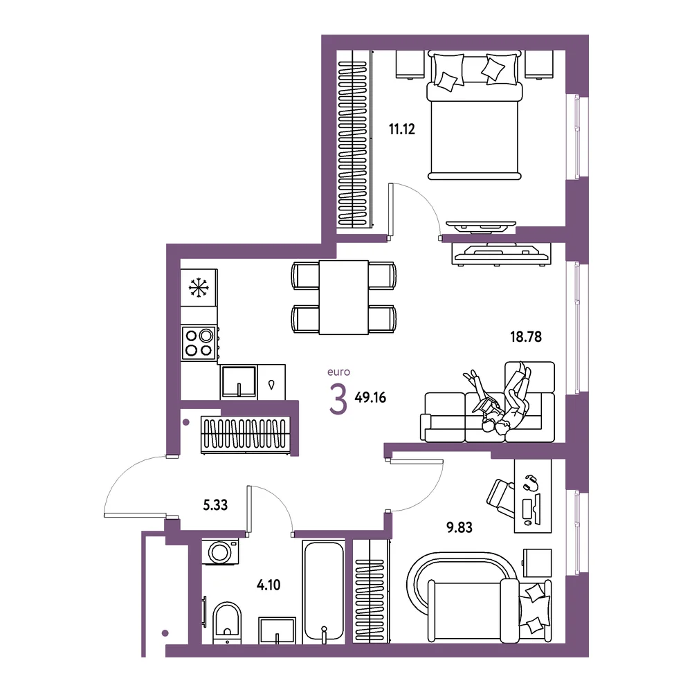 Планировка: Домашний 3-комнатная 49,16м²