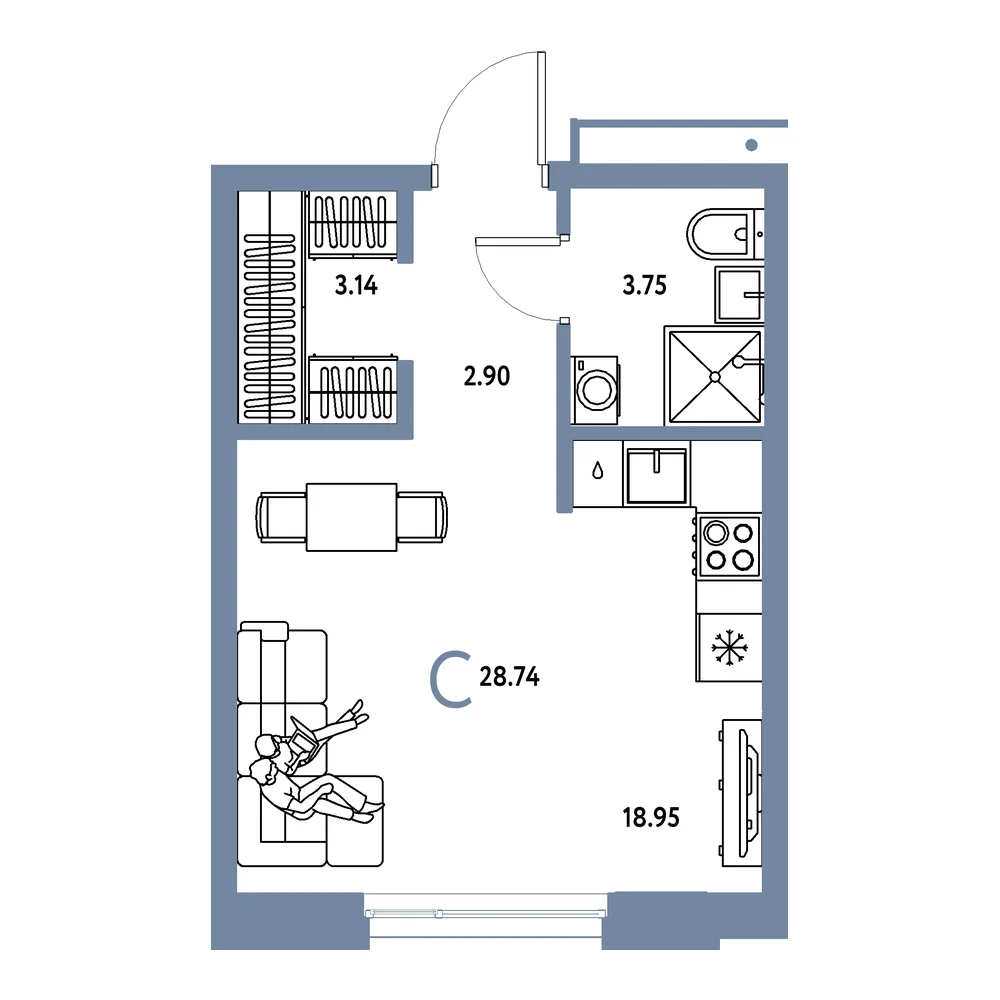 Планировка: Домашний Студия 28,74м²
