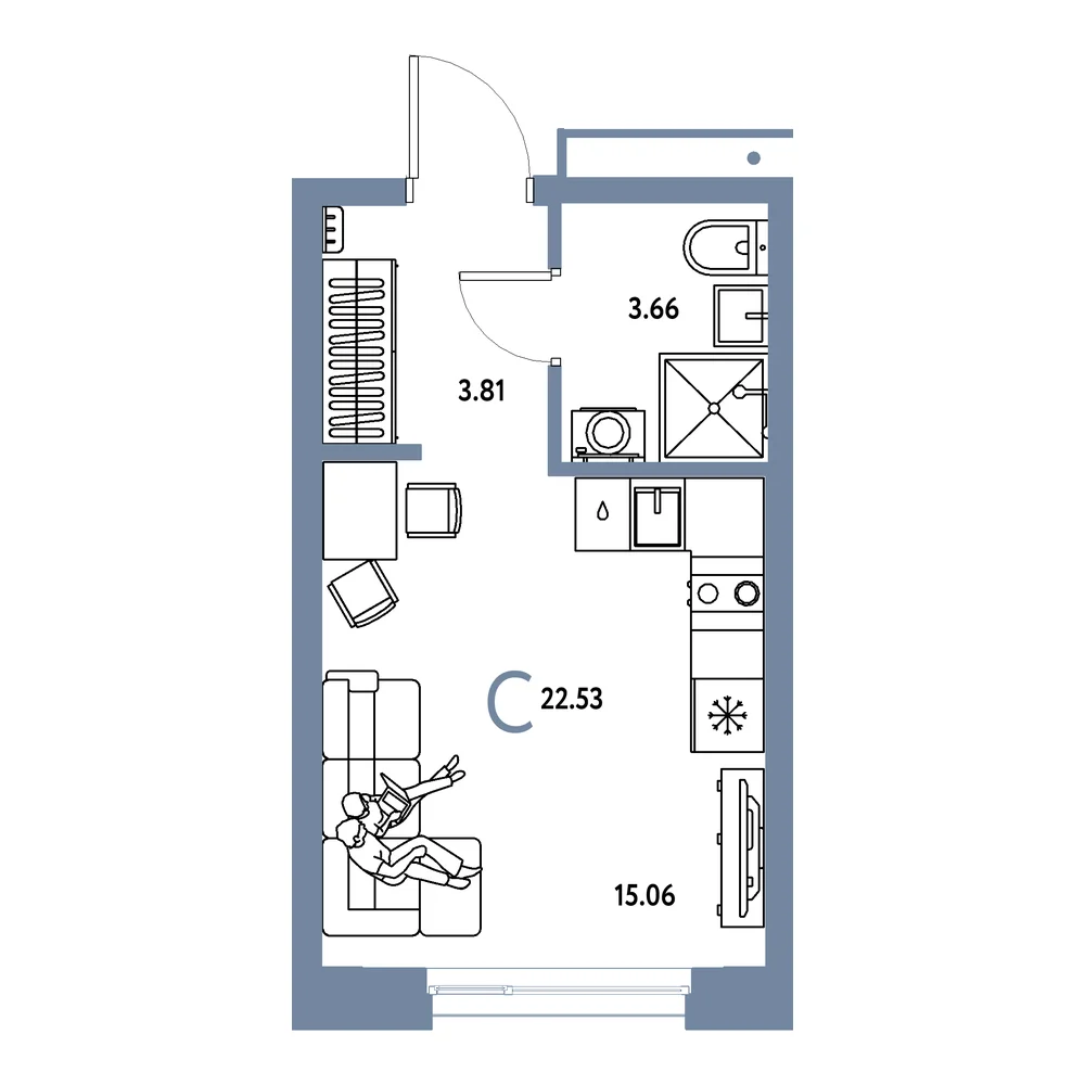 Планировка Домашний Студия 22,53м²