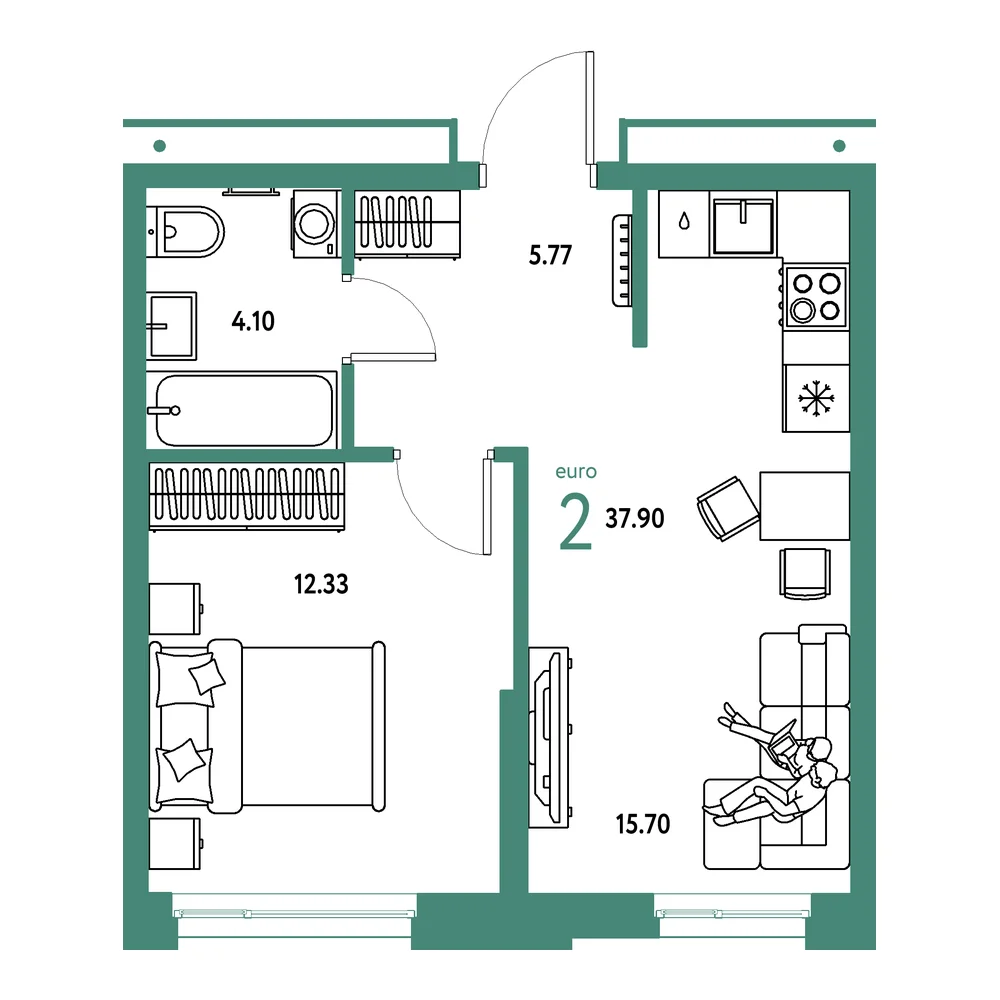 Планировка: Домашний 2-комнатная 37,90м²
