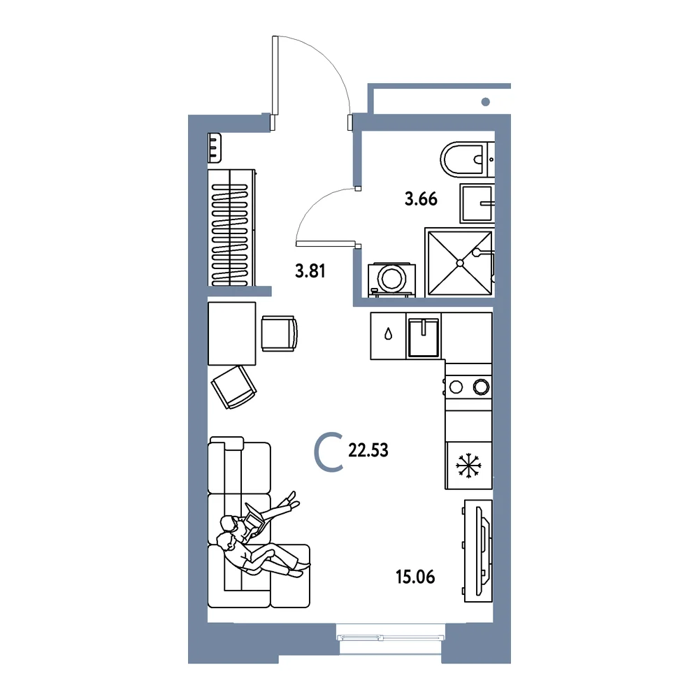 Планировка: Домашний Студия 22,53м²