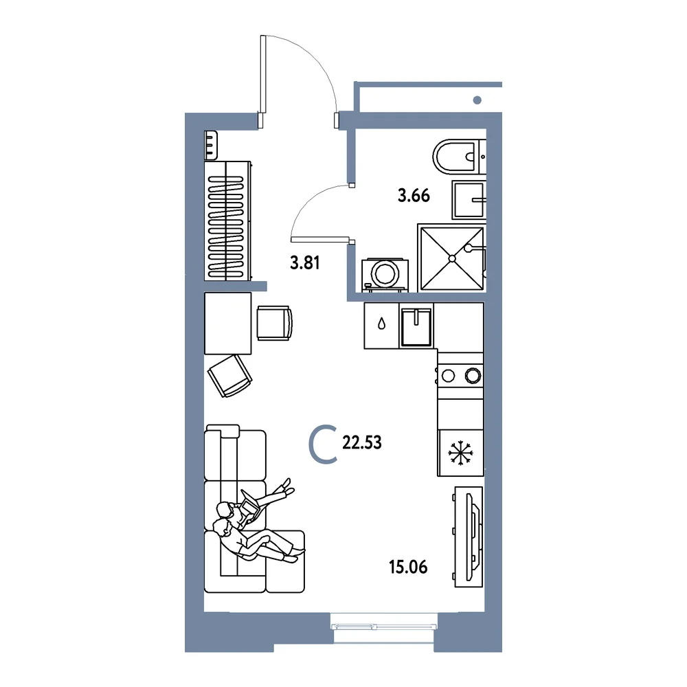 Планировка: Домашний Студия 22,53м²