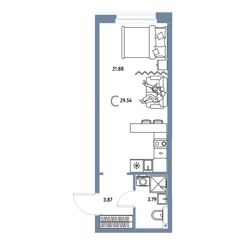 Планировка: Домашний Студия 29,54м²