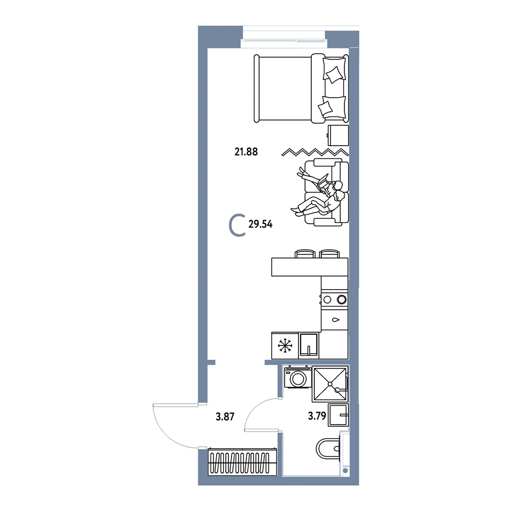 Планировка: Домашний Студия 29,54м²