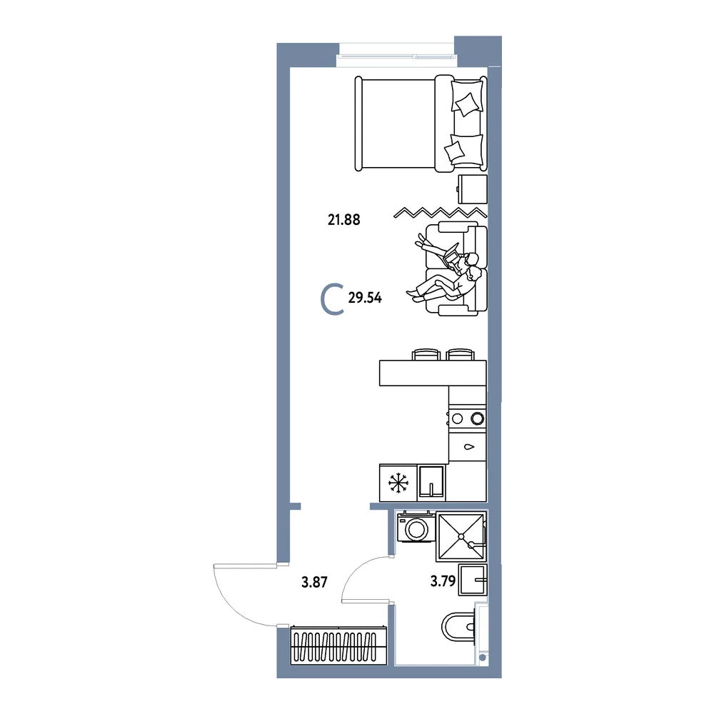 Планировка: Домашний Студия 29,54м²