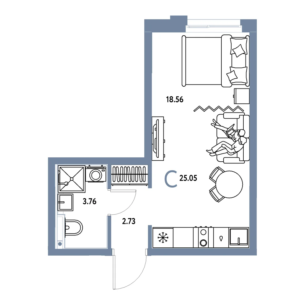 Планировка: Домашний Студия 25,05м²