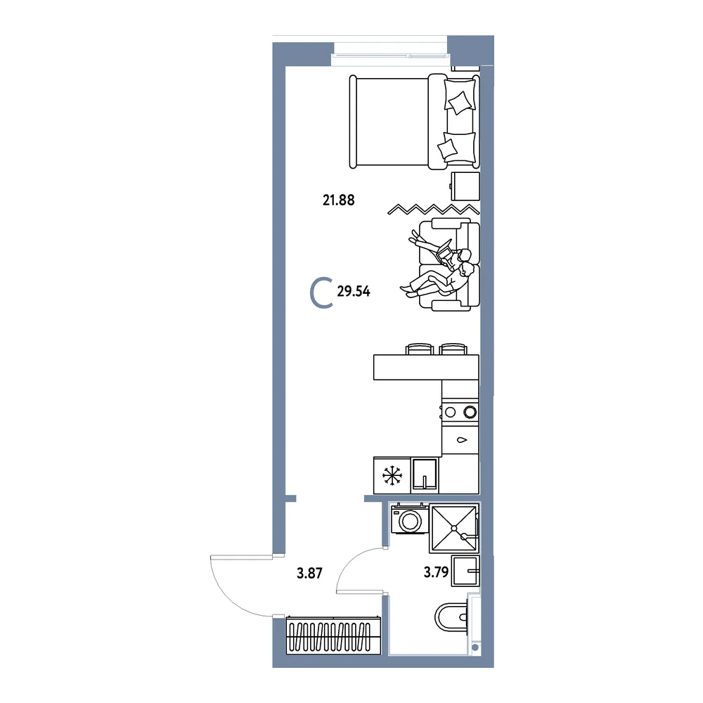 Планировка: Домашний Студия 29,54м²