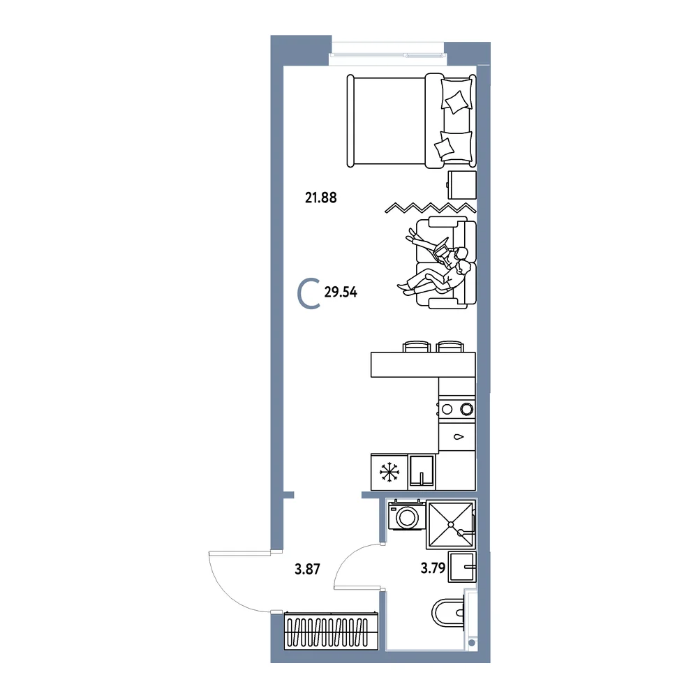 Планировка: Домашний Студия 29,54м²