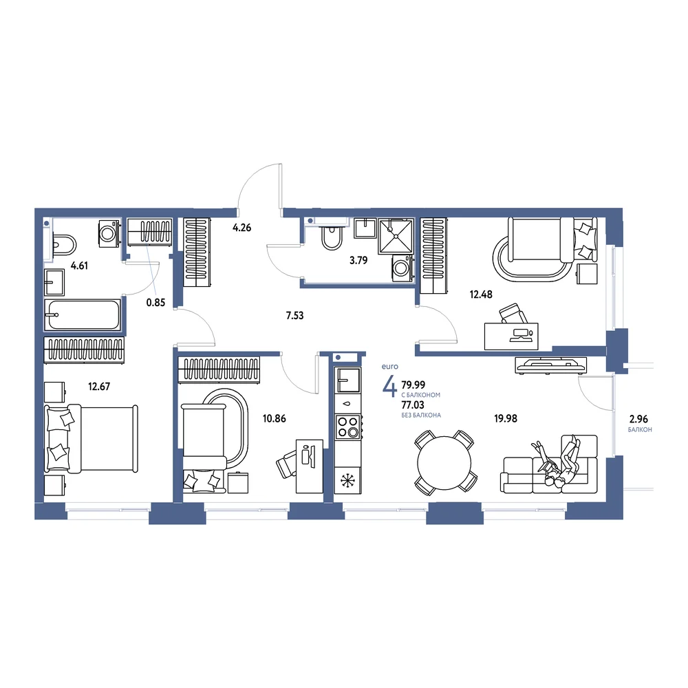Планировка: Домашний 4-комнатная 80,10м²