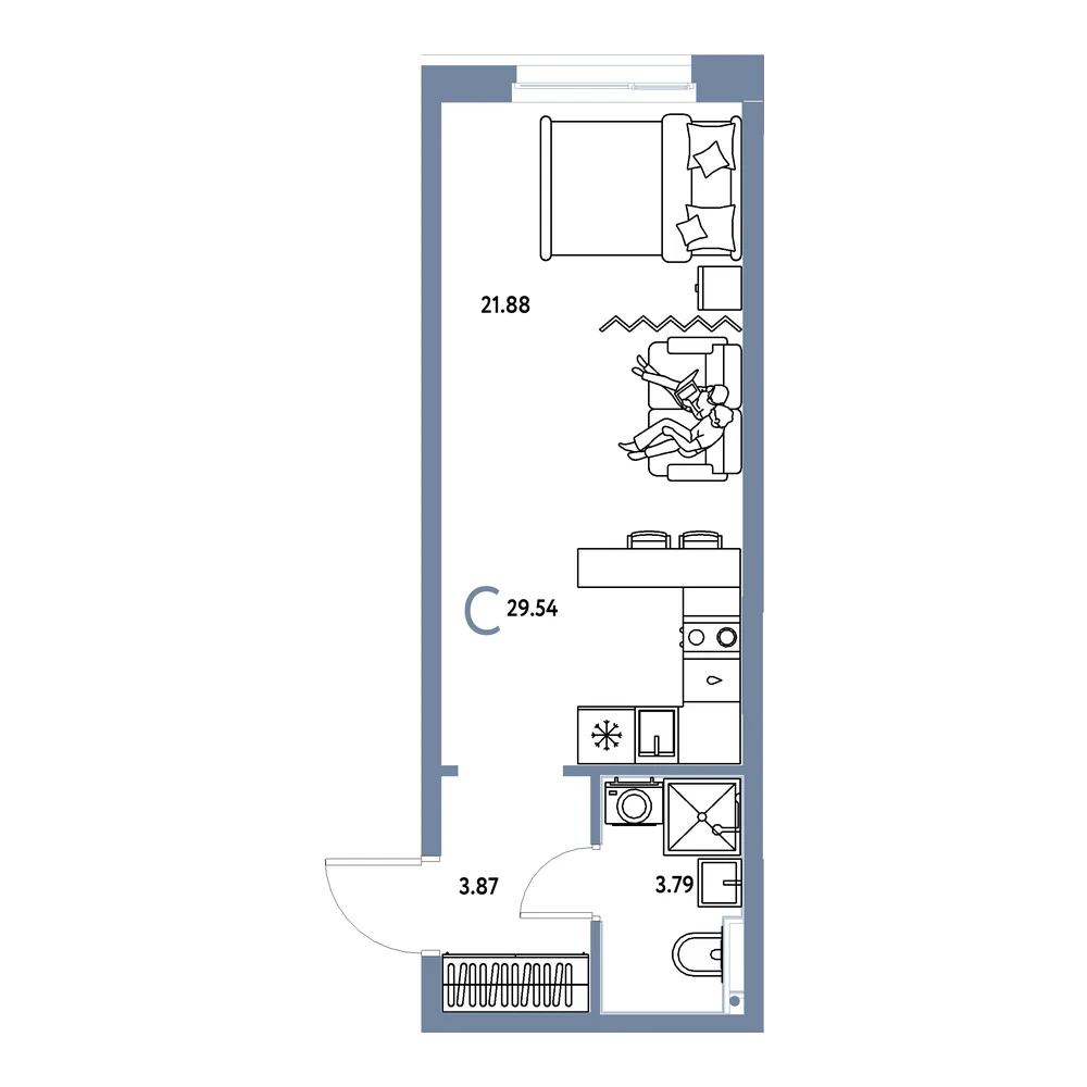 Планировка: Домашний Студия 29,54м²