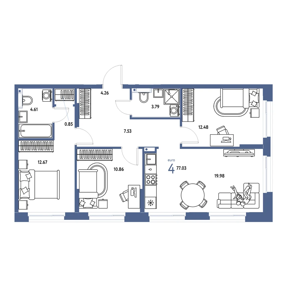 Планировка: Домашний 4-комнатная 77,14м²