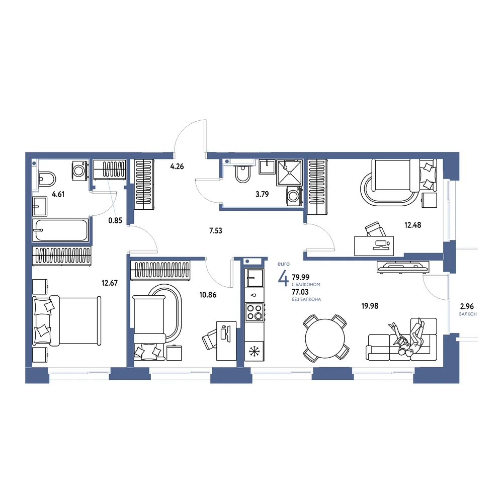 Планировка: Домашний 4-комнатная 80,10м²