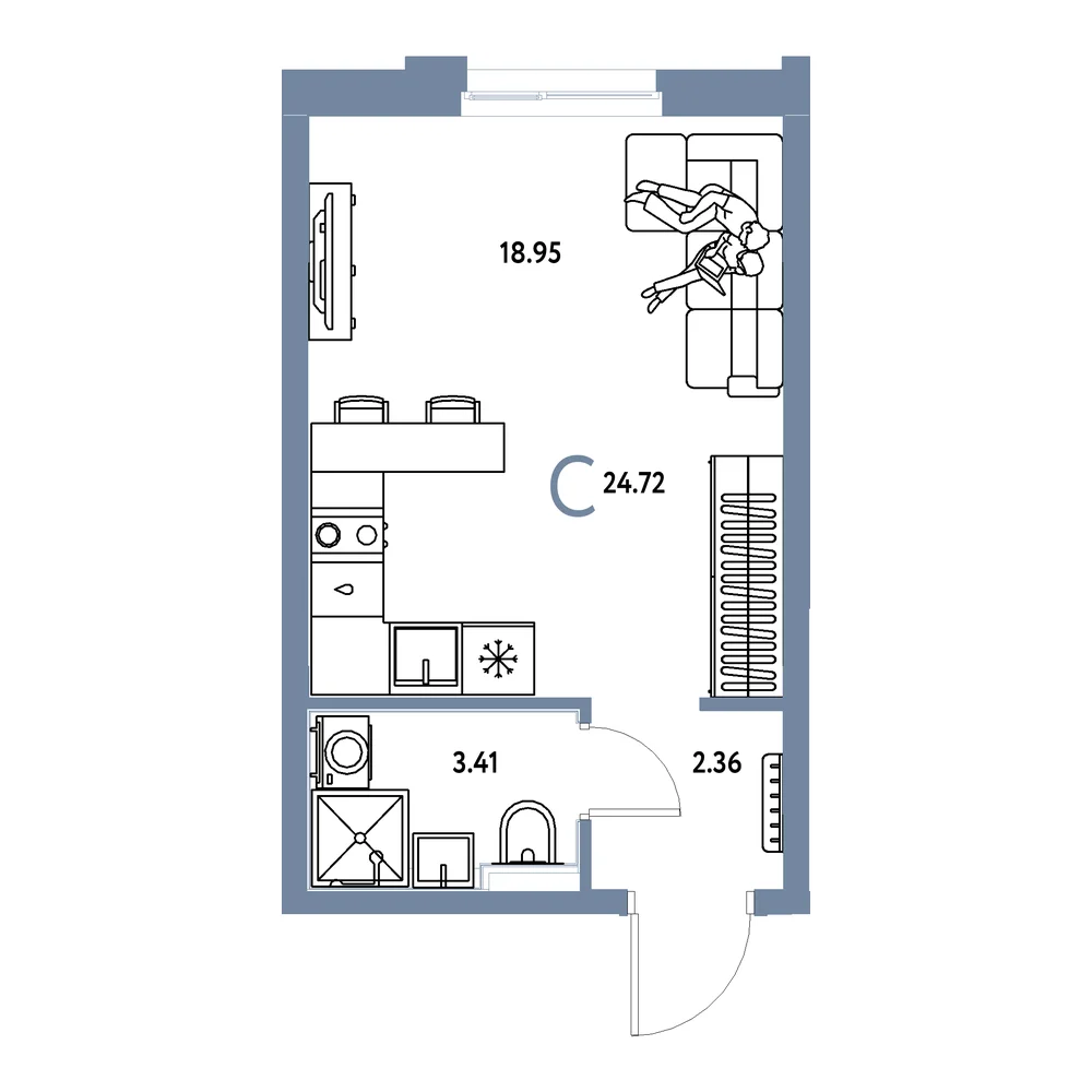 Планировка: Домашний Студия 24,72м²
