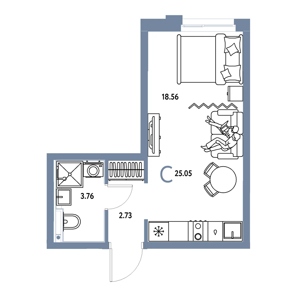 Планировка: Домашний Студия 25,05м²