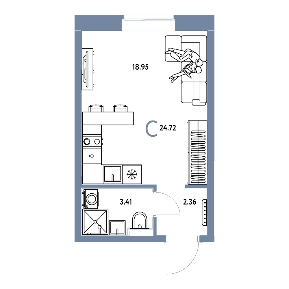 Планировка: Домашний Студия 24,72м²