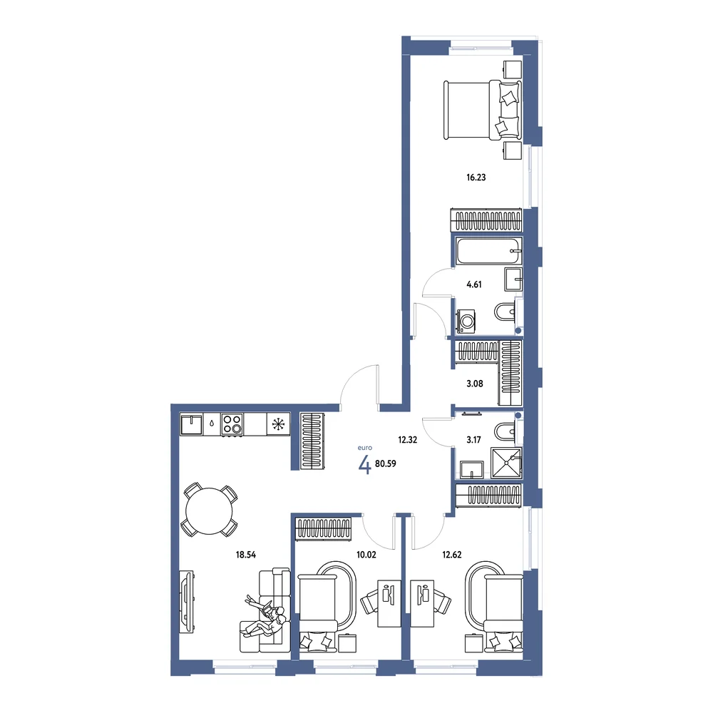 Планировка: Домашний 4-комнатная 80,59м²