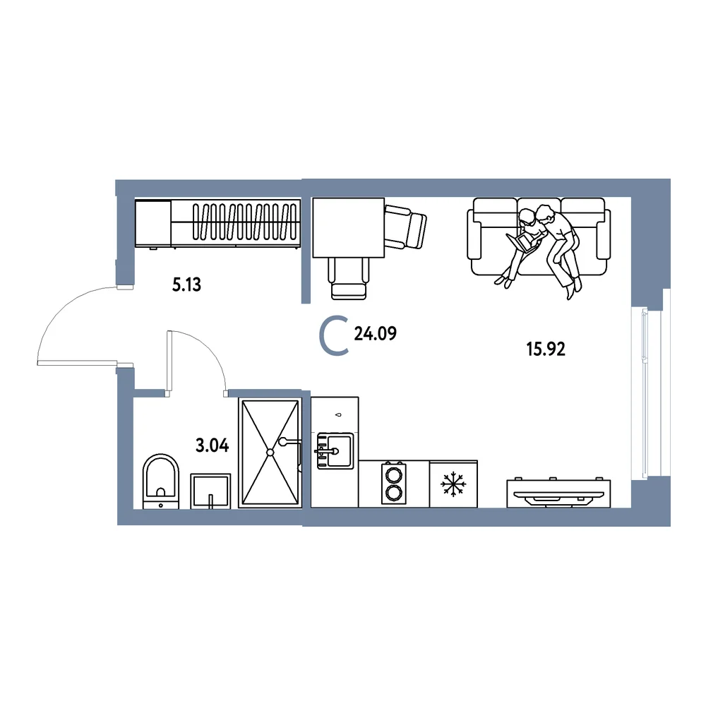Планировка: Европейский берег 2.0 Студия 24,09м²