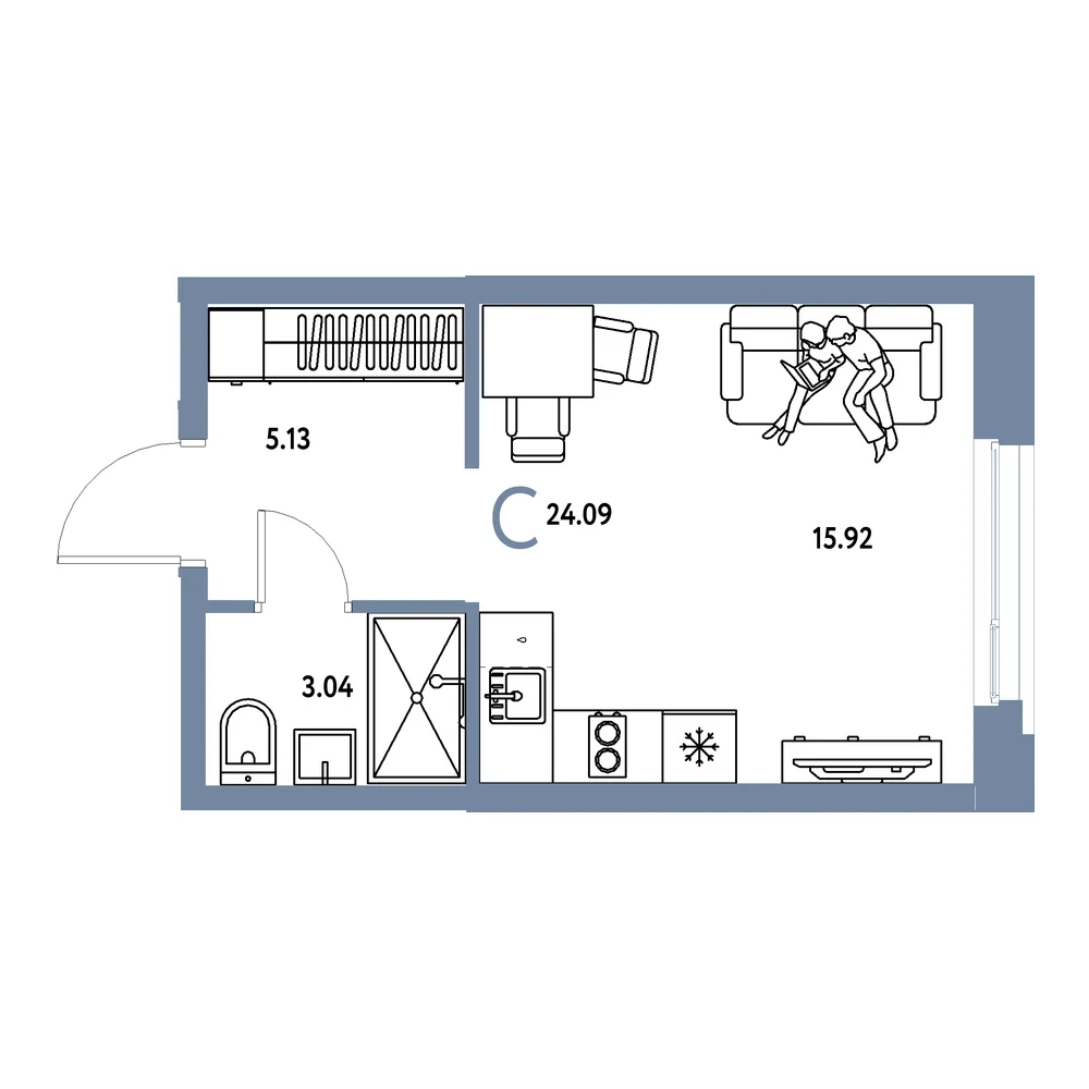 Планировка: Европейский берег 2.0 Студия 24,09м²