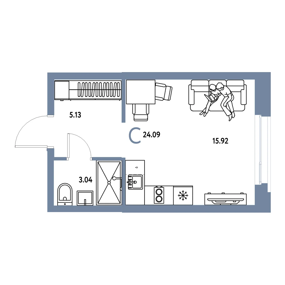 Планировка: Европейский берег 2.0 Студия 24,09м²