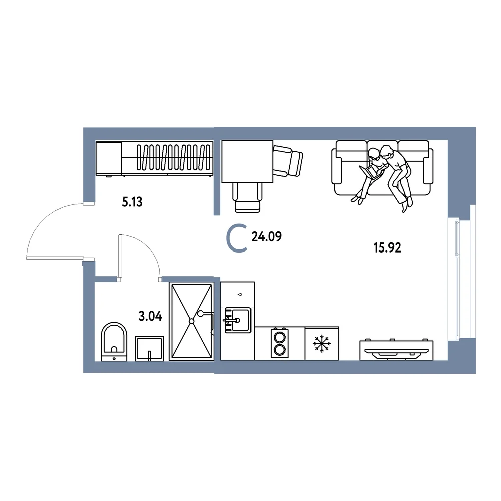 Планировка: Европейский берег 2.0 Студия 24,09м²