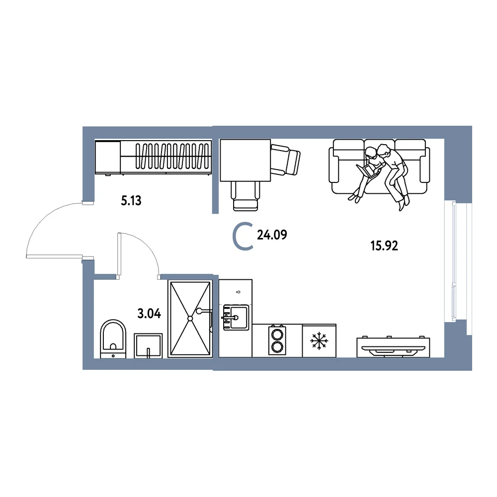 Планировка: Европейский берег 2.0 Студия 24,09м²