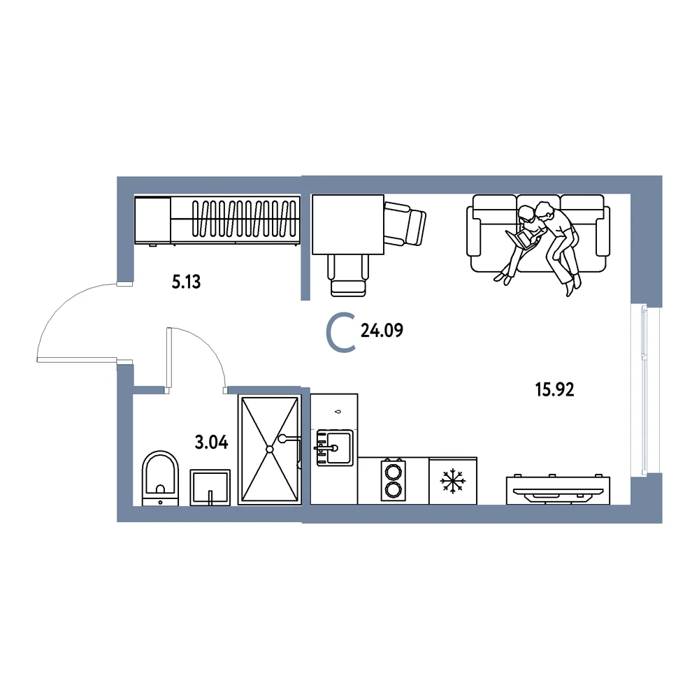 Планировка: Европейский берег 2.0 Студия 24,09м²