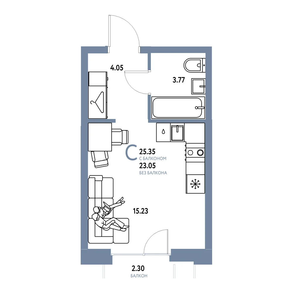 Планировка: Европейский берег 2.0 Студия 25,35м²