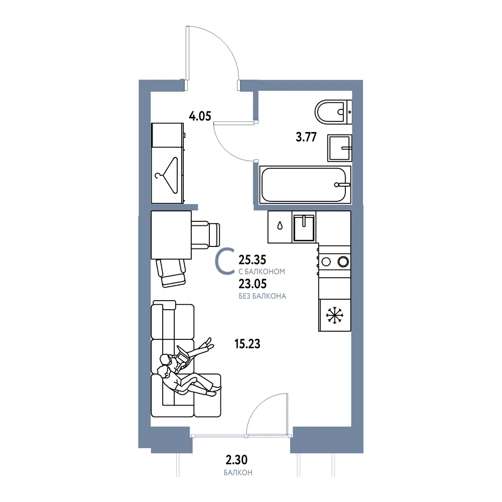 Планировка: Европейский берег 2.0 Студия 25,35м²