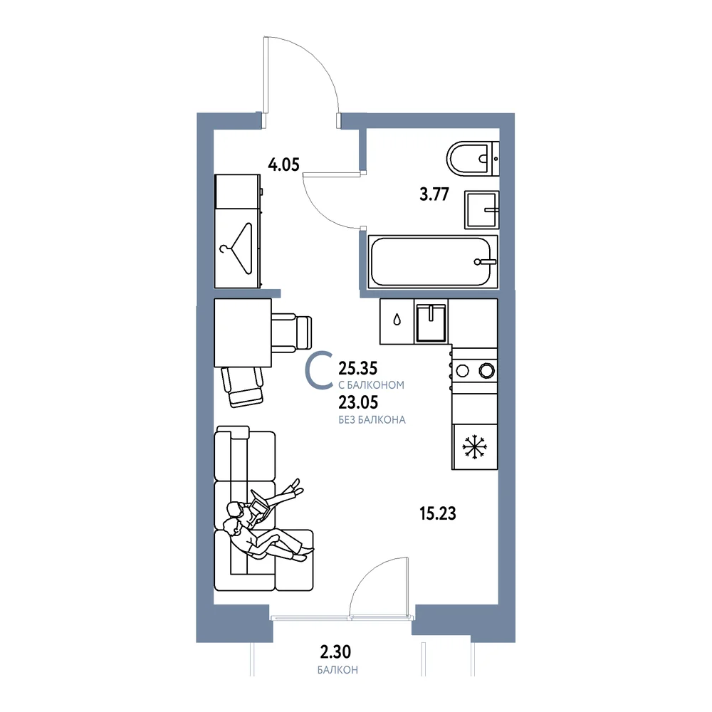 Планировка: Европейский берег 2.0 Студия 25,35м²