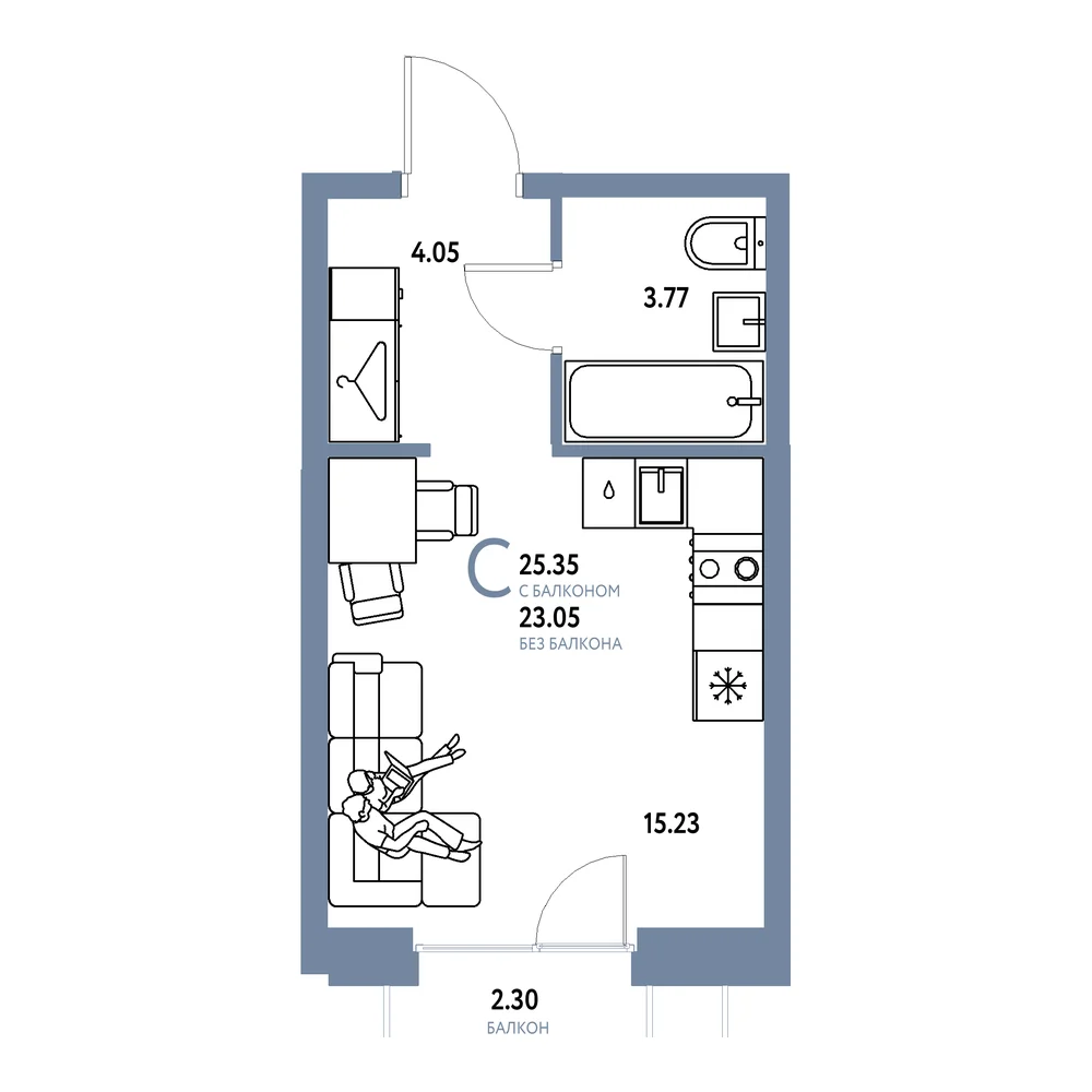 Планировка: Европейский берег 2.0 Студия 25,35м²
