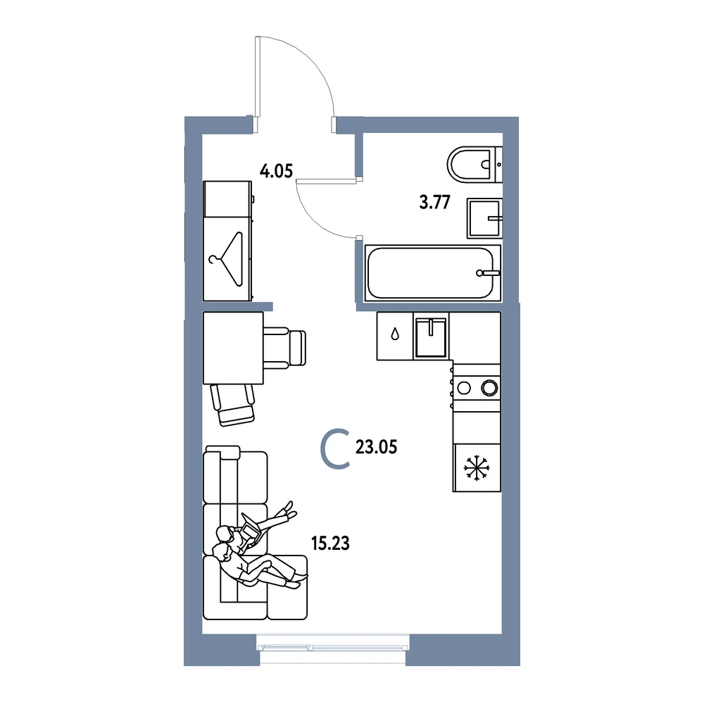 Планировка: Европейский берег 2.0 Студия 23,05м²