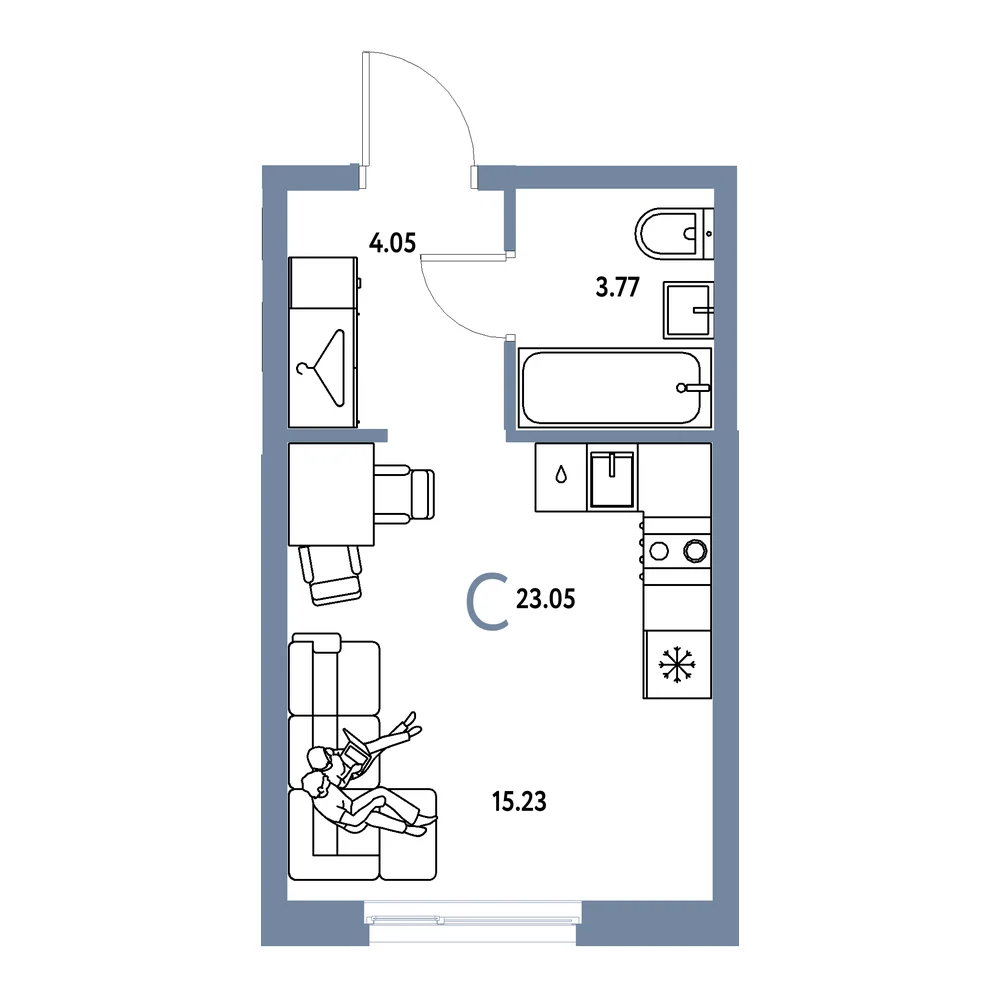 Планировка: Европейский берег 2.0 Студия 23,05м²