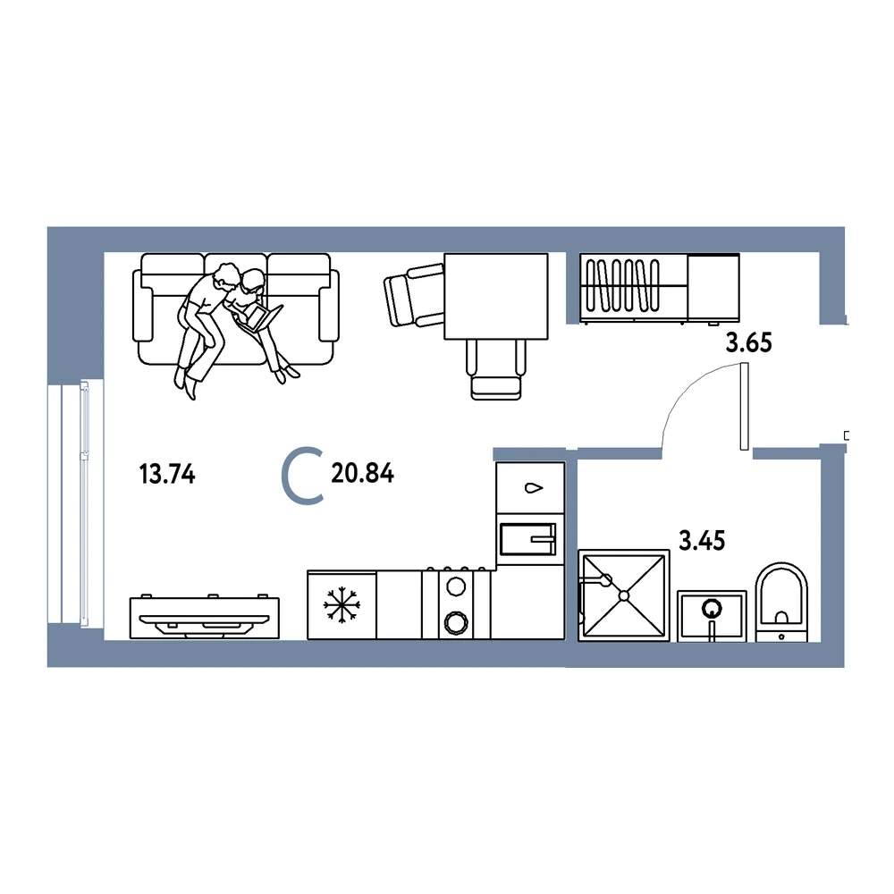 Планировка: Европейский берег 2.0 Студия 20,84м²
