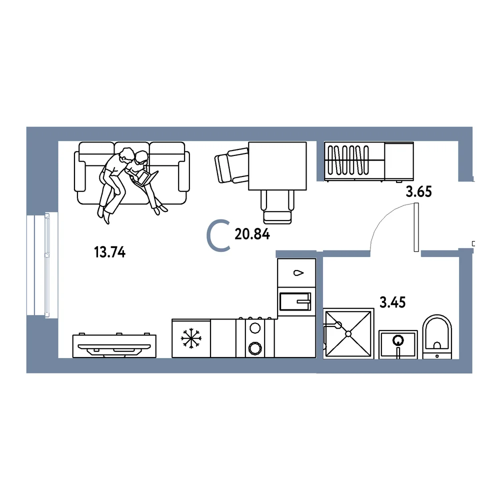 Планировка Европейский берег 2.0 Студия 20,84м²