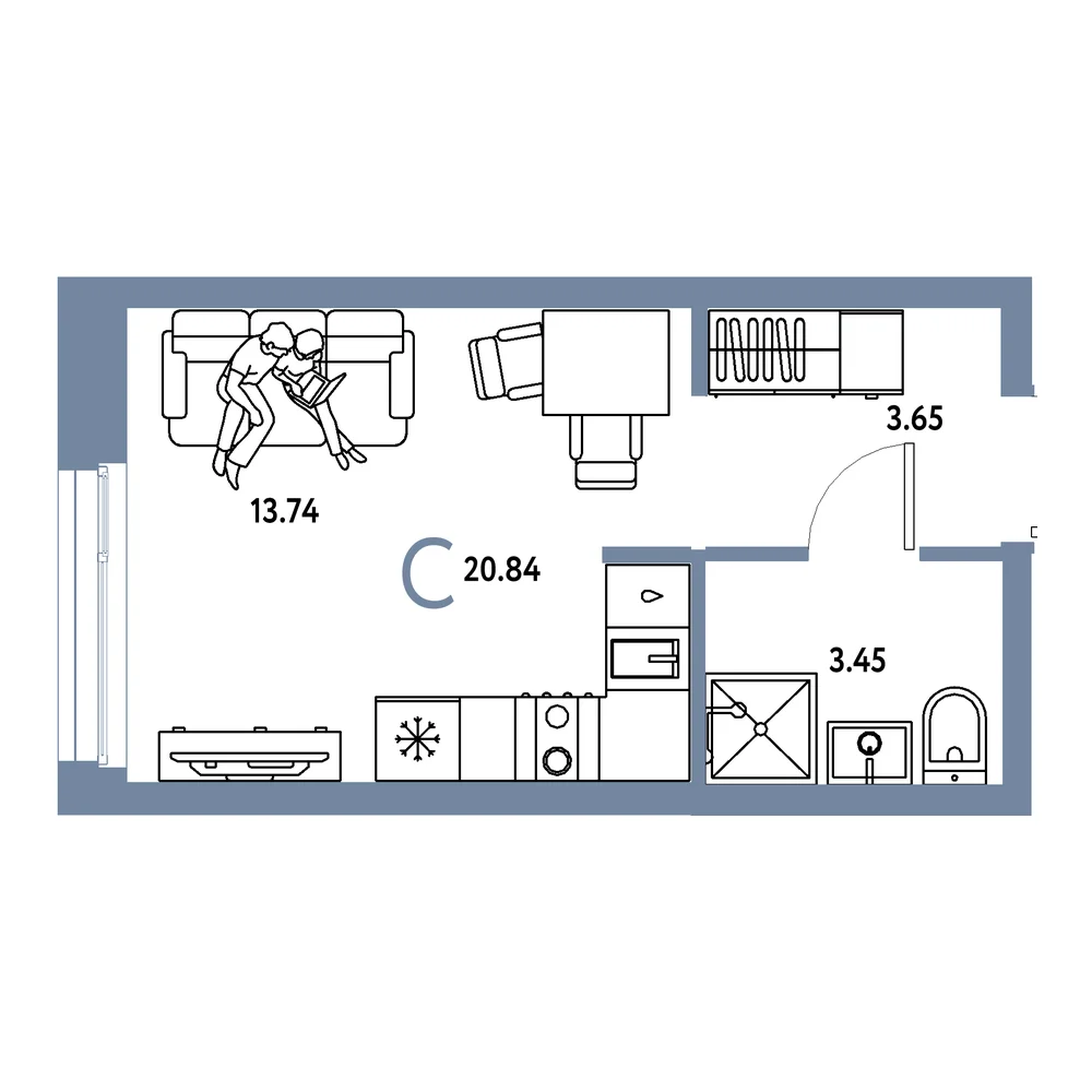 Планировка Европейский берег 2.0 Студия 20,84м²