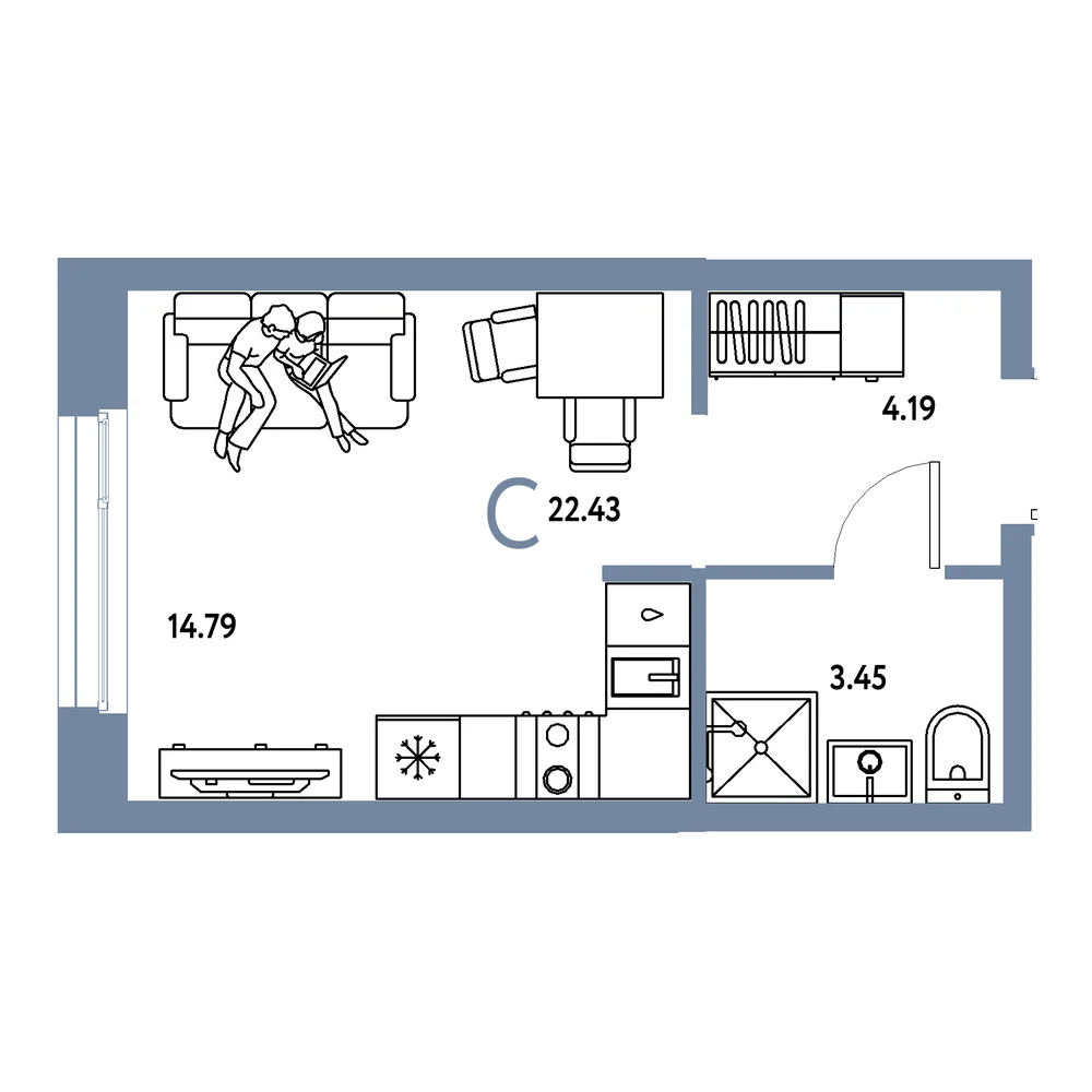 Планировка Европейский берег 2.0 Студия 22,43м²
