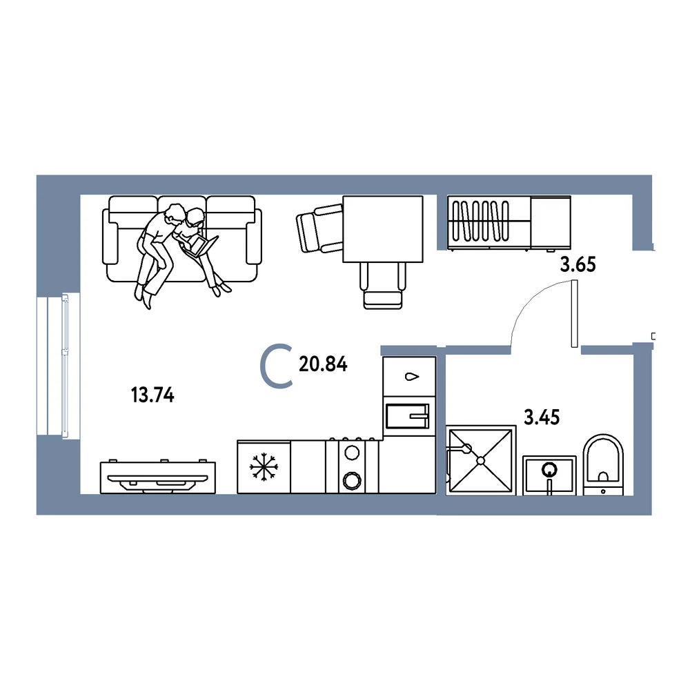 Планировка Европейский берег 2.0 Студия 20,84м²