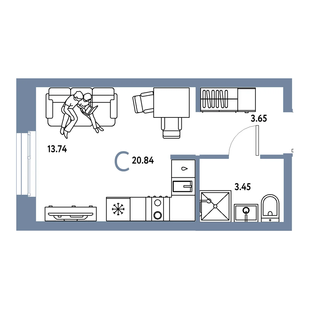 Планировка Европейский берег 2.0 Студия 20,84м²