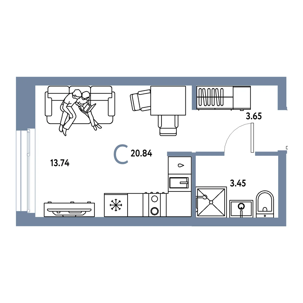 Планировка Европейский берег 2.0 Студия 20,84м²
