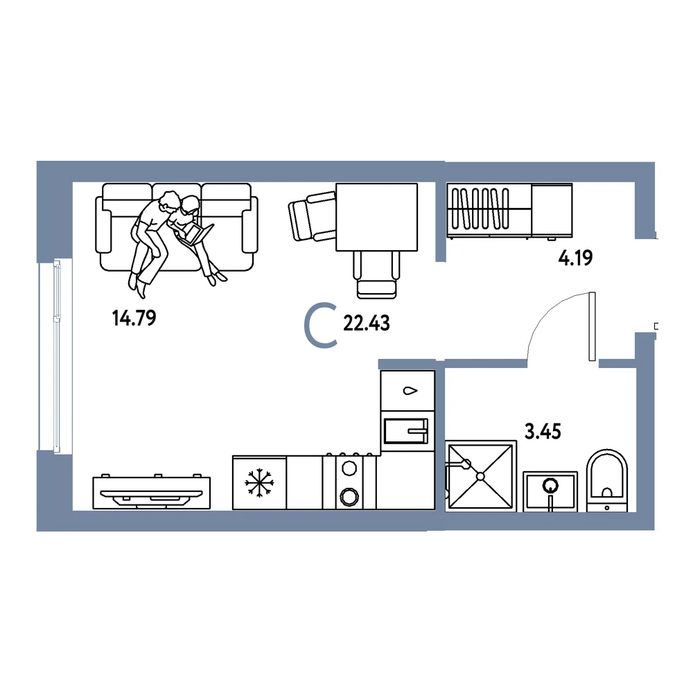 Планировка: Европейский берег 2.0 Студия 22,43м²