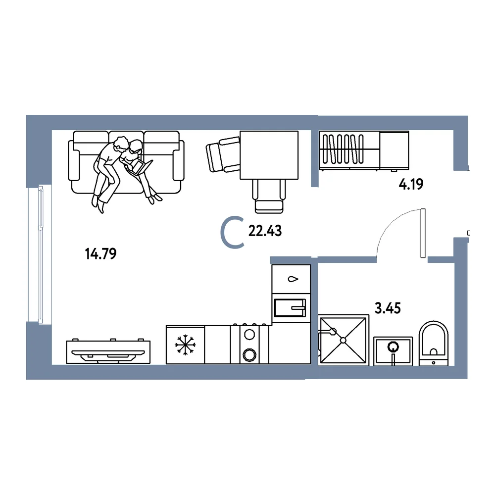 Планировка: Европейский берег 2.0 Студия 22,43м²