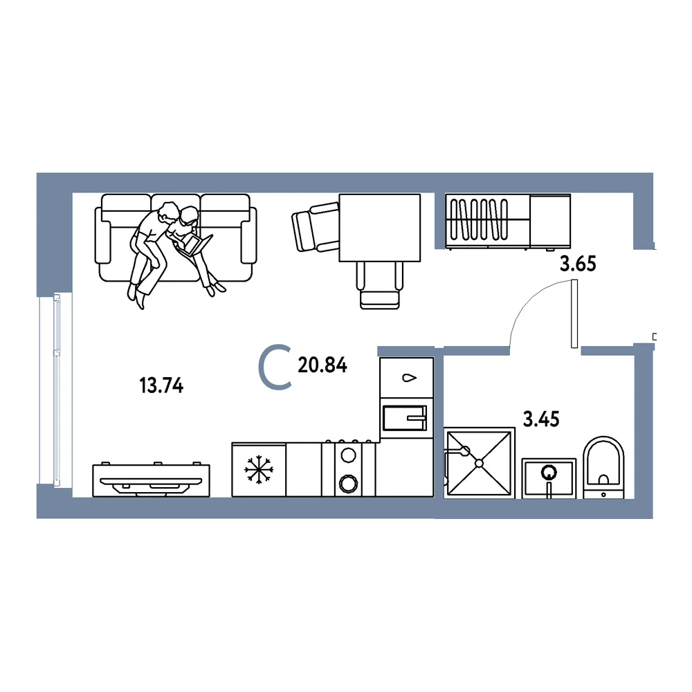 Планировка Европейский берег 2.0 Студия 20,84м²