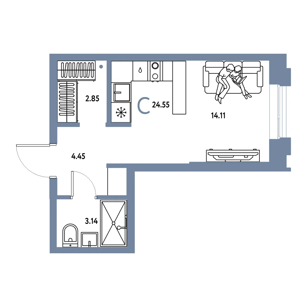 Планировка: Европейский берег 2.0 Студия 24,55м²