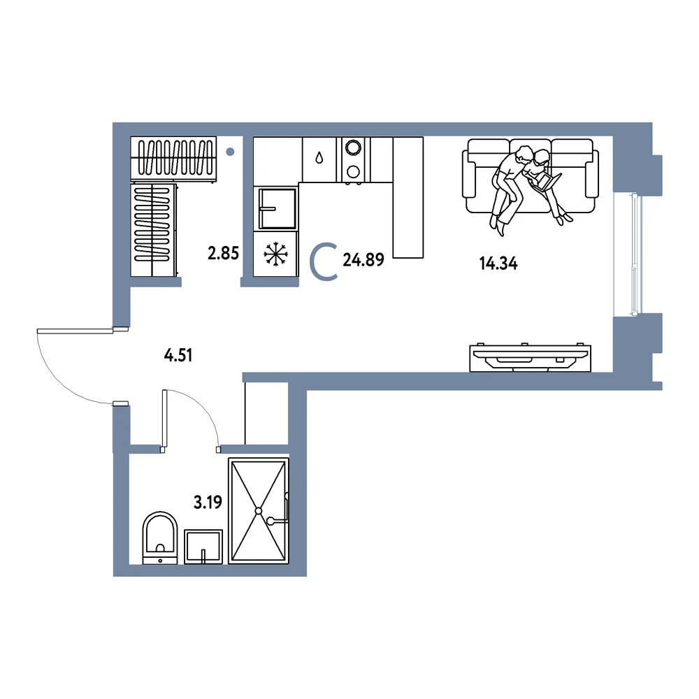 Планировка: Европейский берег 2.0 Студия 24,89м²